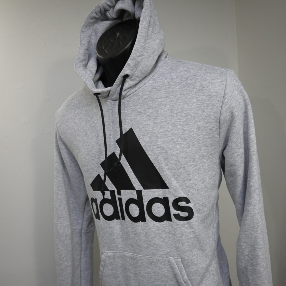Adidas Hoodie Gray Performance Cotton Blend Long Sleeve Pullover Mens Size Small